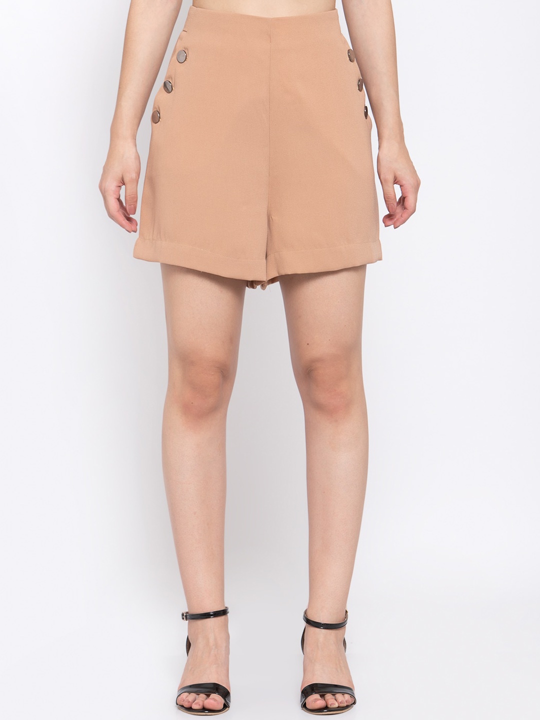 

Zastraa Women Beige Solid Slim Fit Regular Shorts