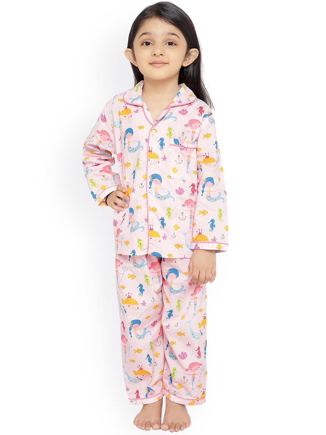 

Knitting Doodles Unisex Kids Pink & Blue Printed Night suit