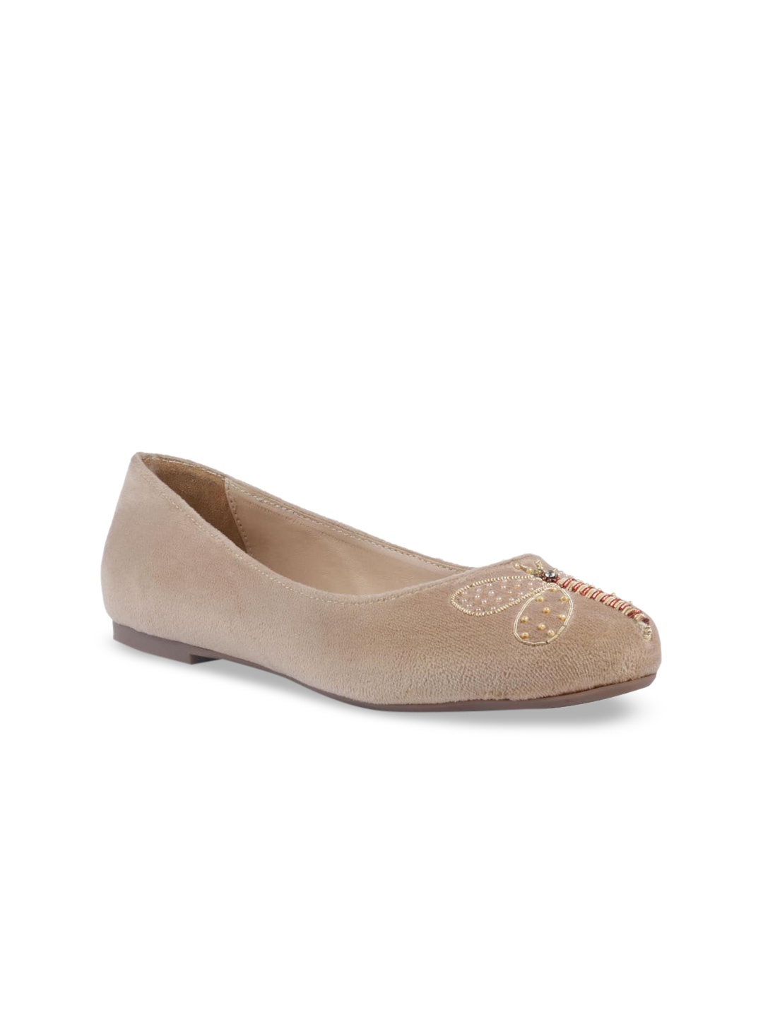 

London Rag Women Beige Embellished Suede Ballerinas