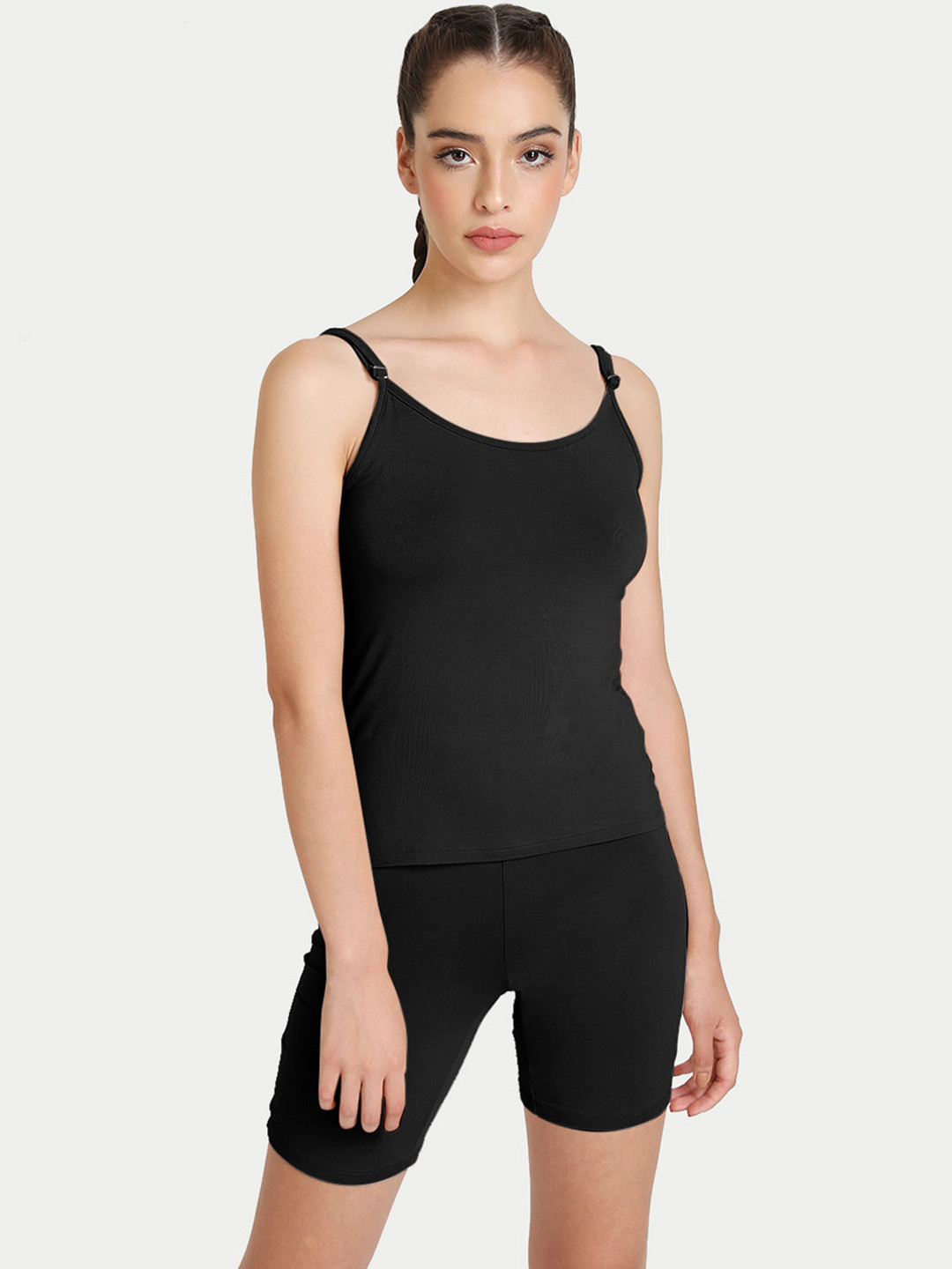 

Kazo Black Solid Spaghetti Regular Top