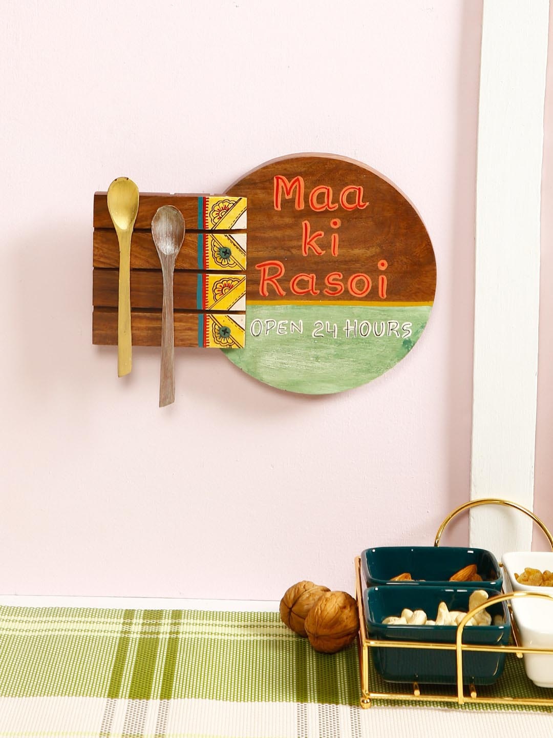 

Aapno Rajasthan Brown & Orange Hand-Painted Maa Ki Rasoi Wooden Wall Frame