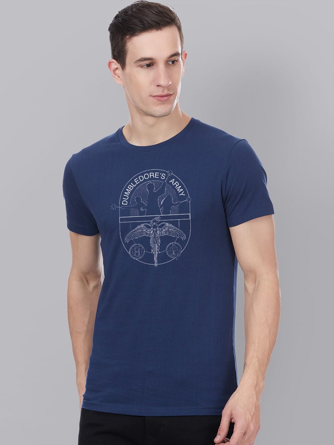 

Free Authority Men Blue Harry Potter Printed Round Neck Pure Cotton T-shirt