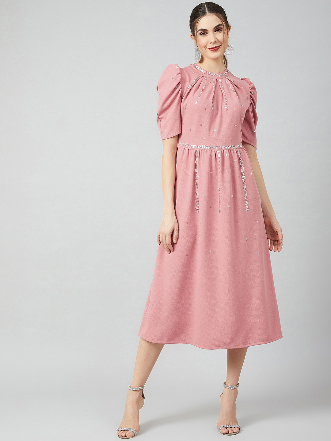 

Athena Women Pink Solid Fit and Flare Dress