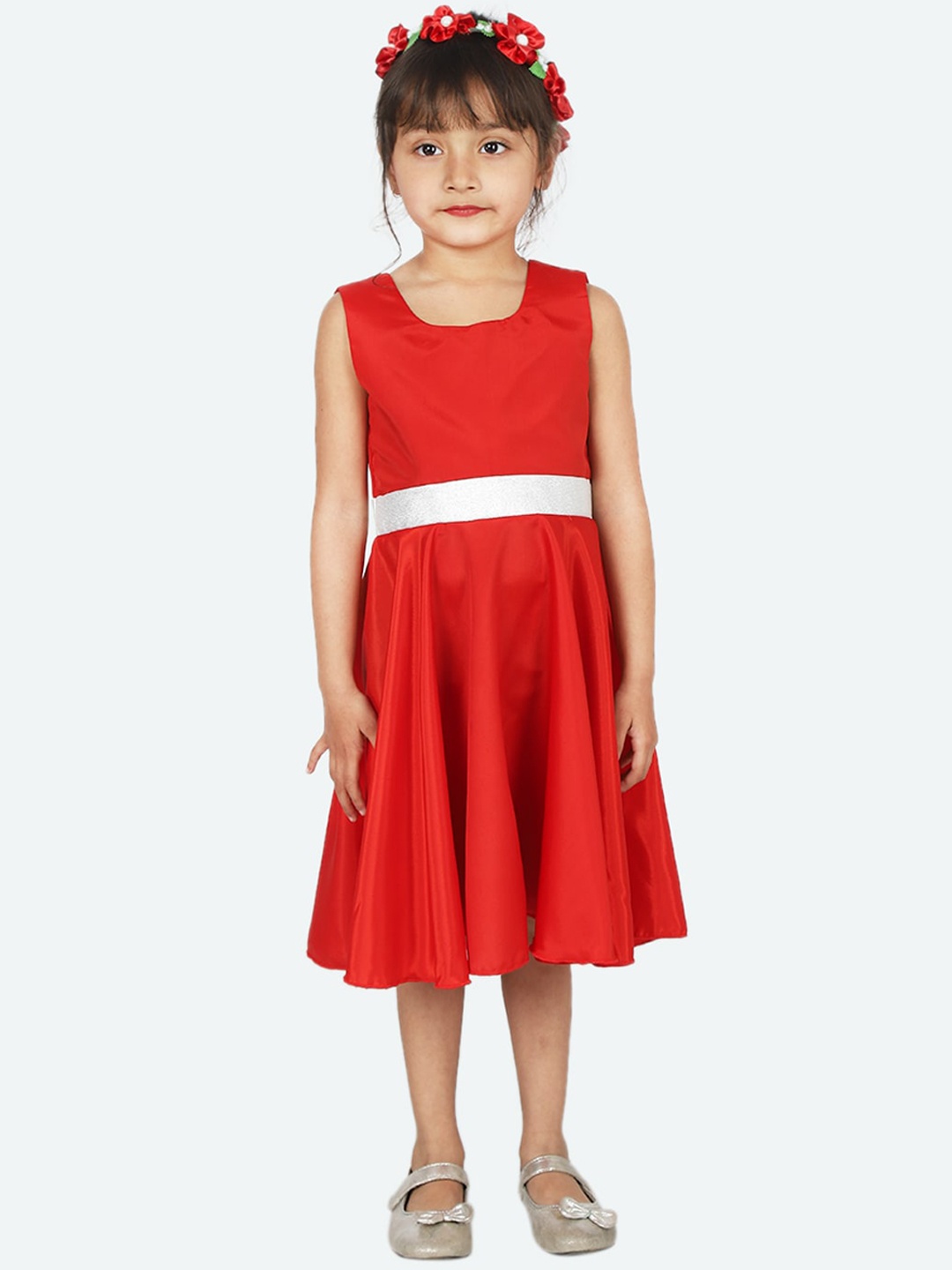 

Samsara Couture Girls Red Solid Fit and Flare Dress