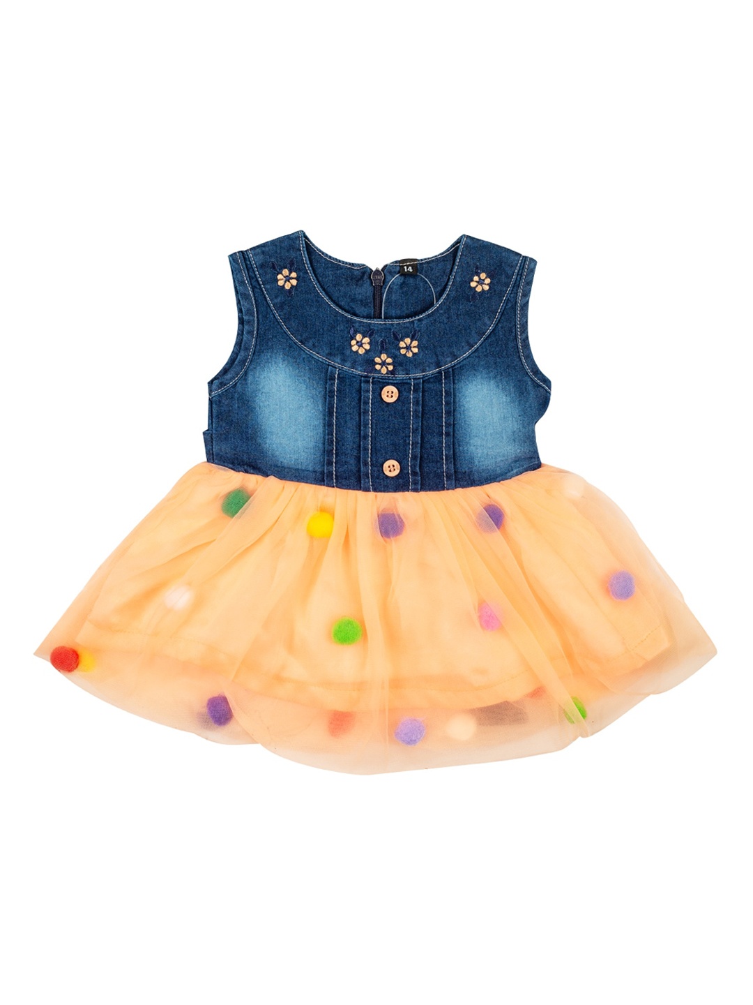 

MeeMee Girls Peach-Coloured Colourblocked Cotton Fit and Flare Dress