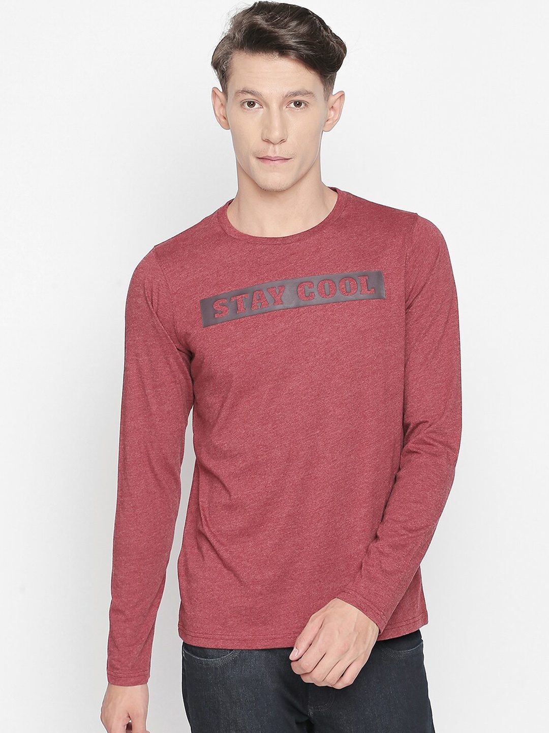 

Basics Men Red Printed Round Neck T-shirt