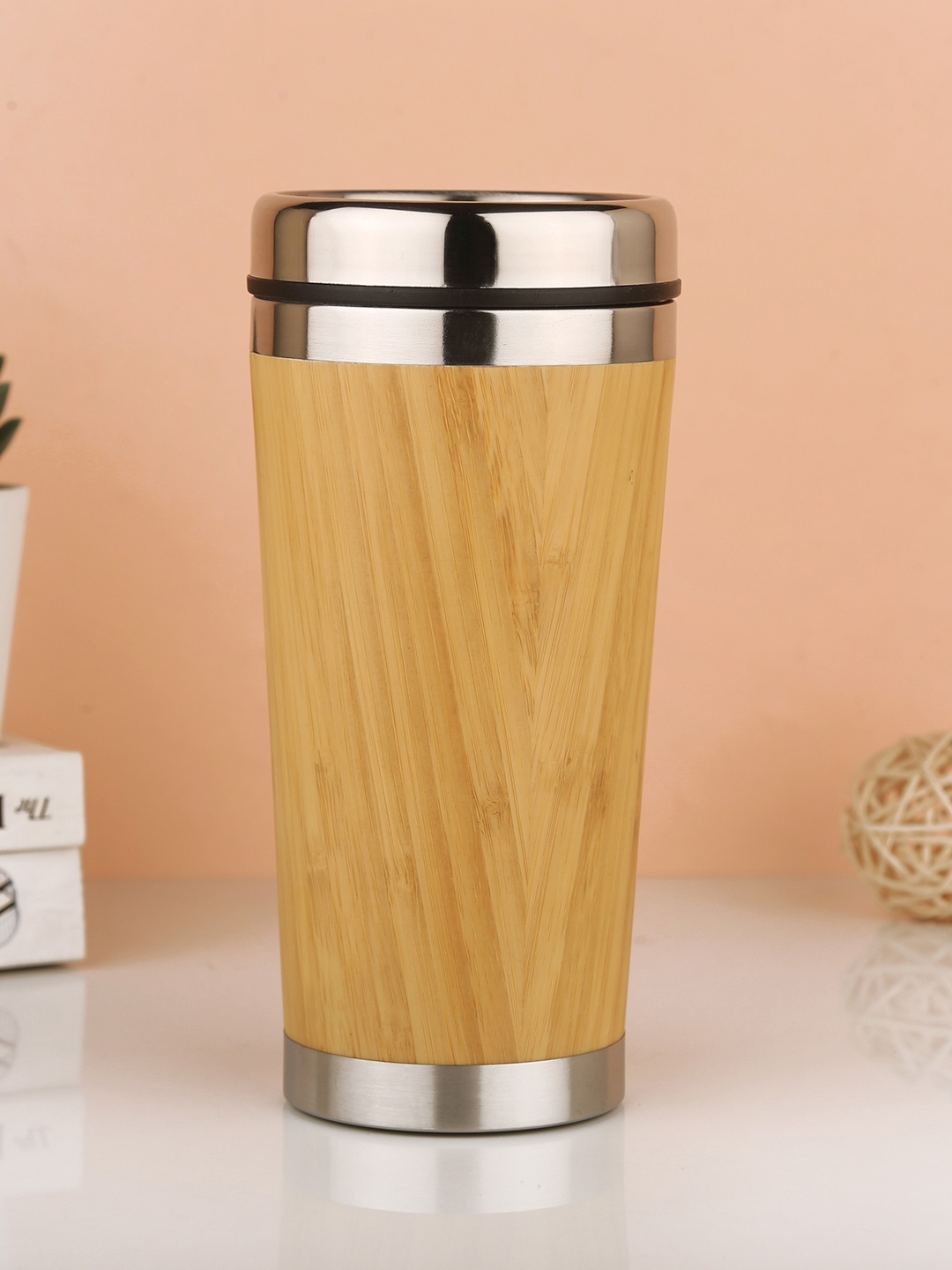 

Bigsmall Brown & Silver-Toned Solid Eco-Friendly Bamboo Flask