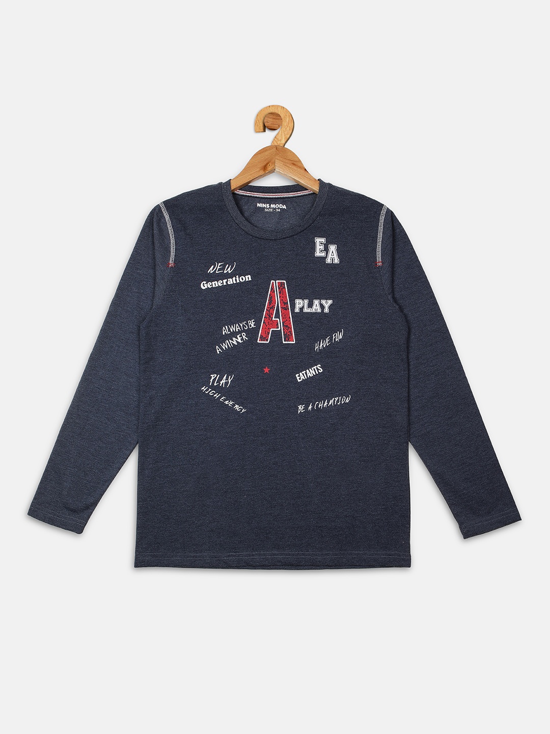 

Nins Moda Boys Navy Blue Printed Round Neck T-shirt