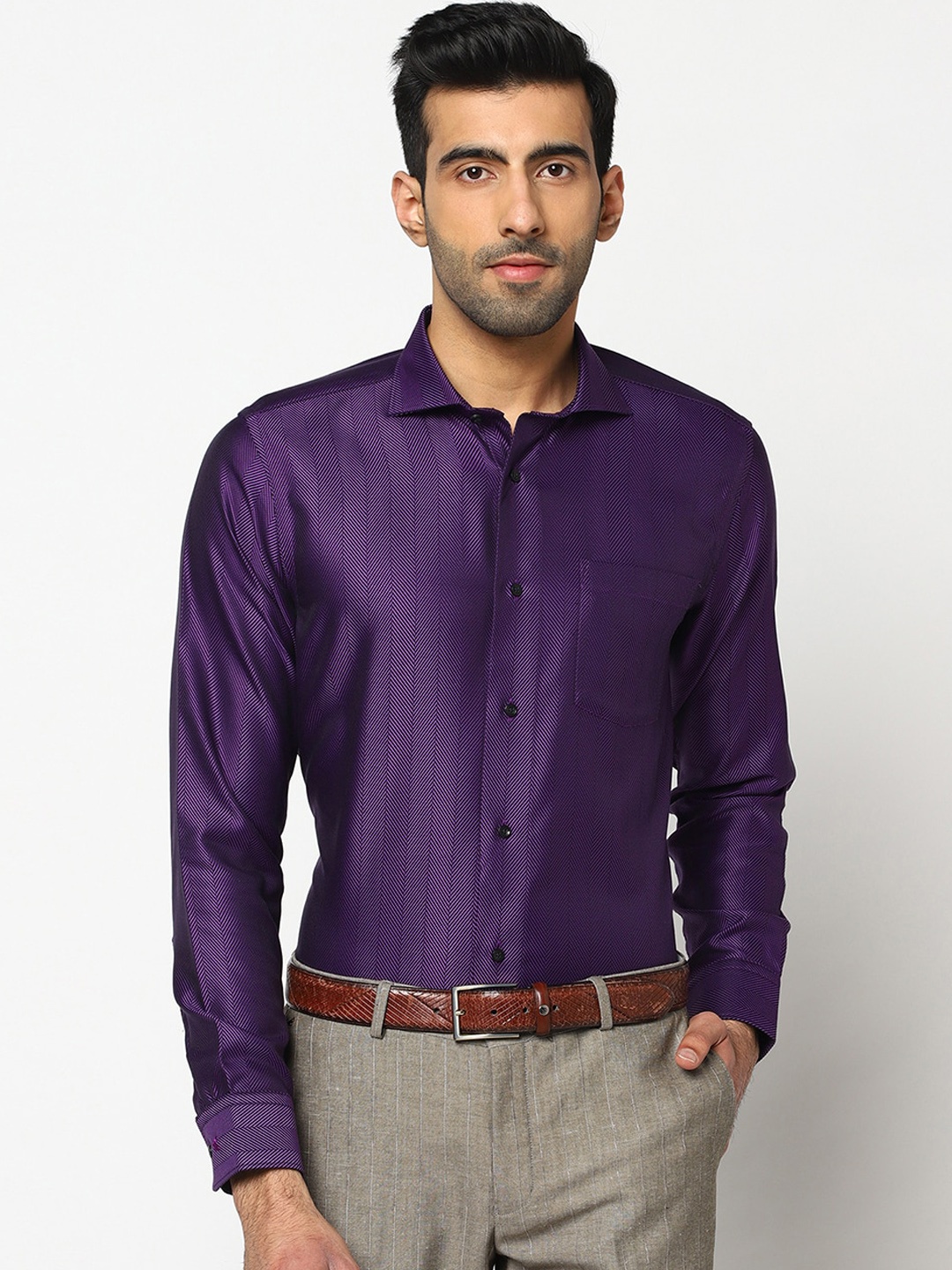 

Blackberrys Men Purple Slim Fit Self Design Formal Shirt