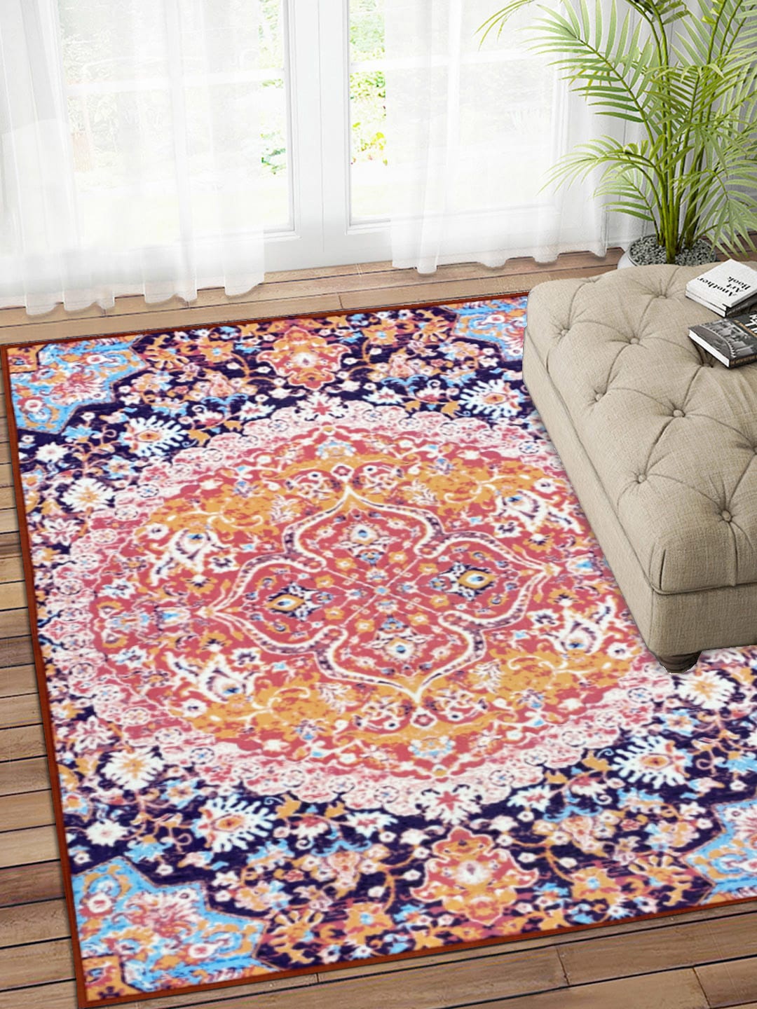 

Status Orange & Blue Ethnic Motif Anti-Skid Carpet