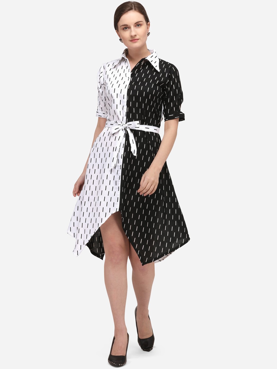 

Youthnic Women Black & White Printed Shirt Dress