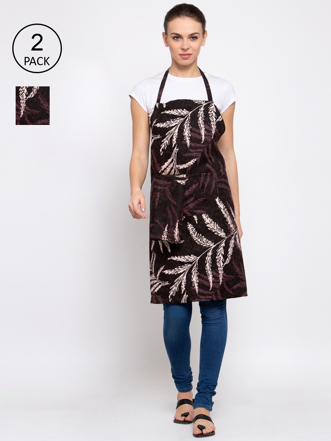 

KLOTTHE Unisex Pack of 2 Brown & Beige Printed 210 TC Cotton Aprons