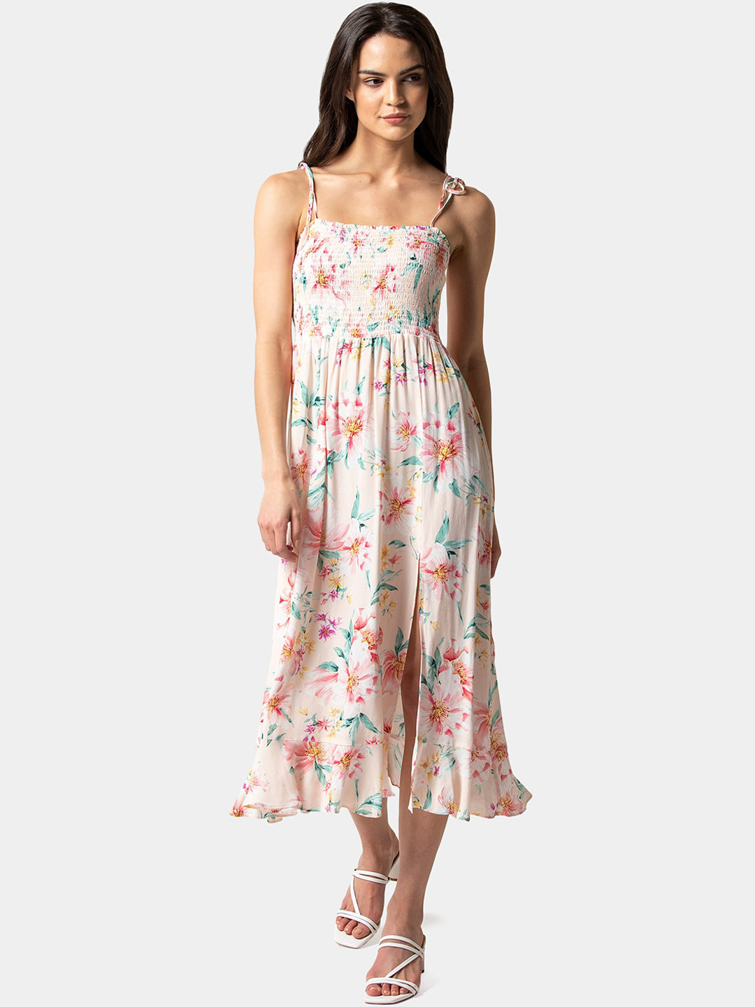 

Forever New Women Pink Floral Printed Fit and Flare Dress