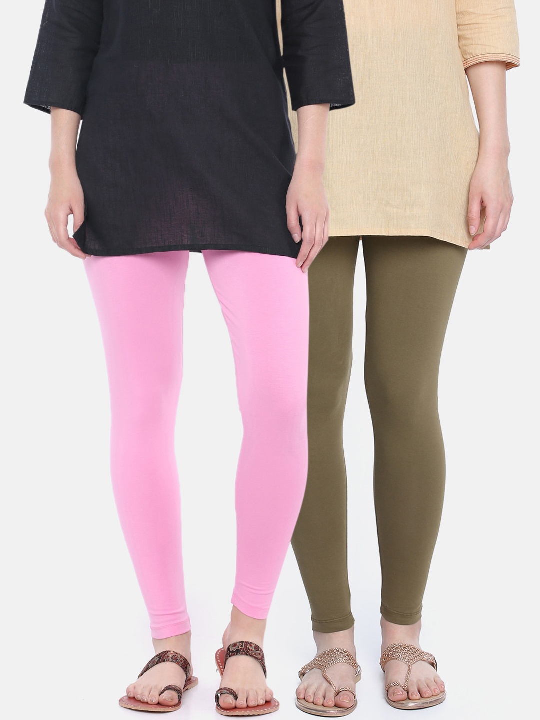 

Dollar Missy Women Pack Of 2 Solid Cotton Ankle-Length Leggings, Pink