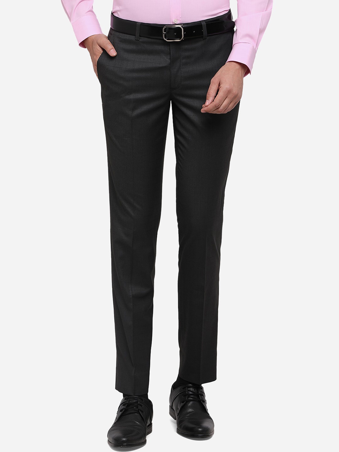 

JADE BLUE Men Grey Slim Fit Solid Formal Trousers