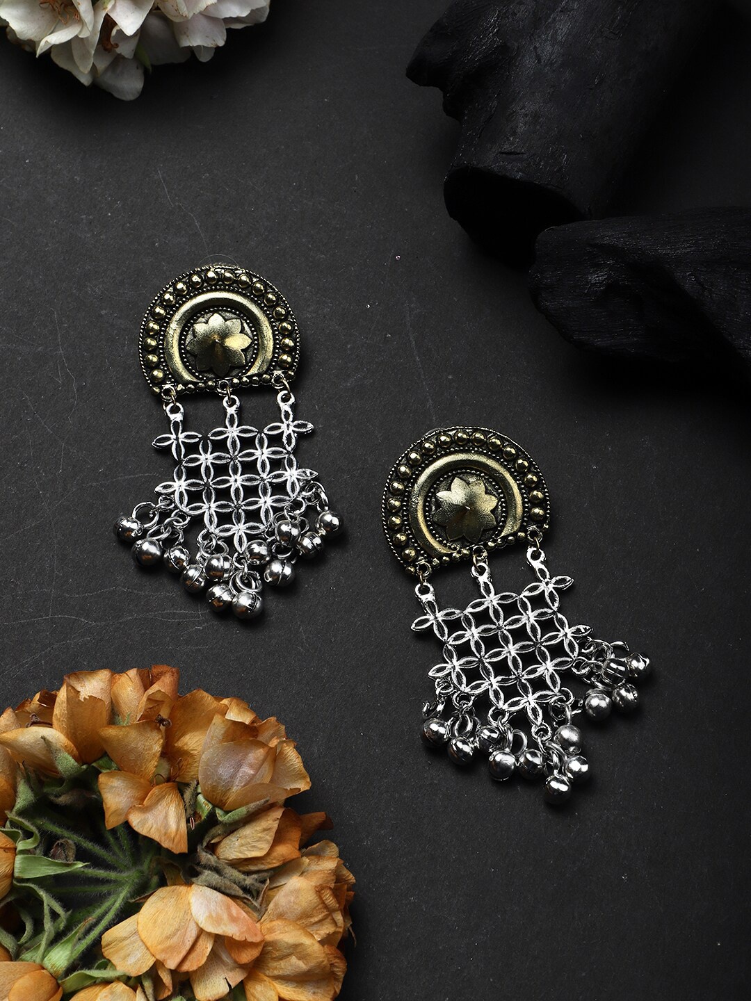 

Mali Fionna Silver-Toned Circular Drop Earrings