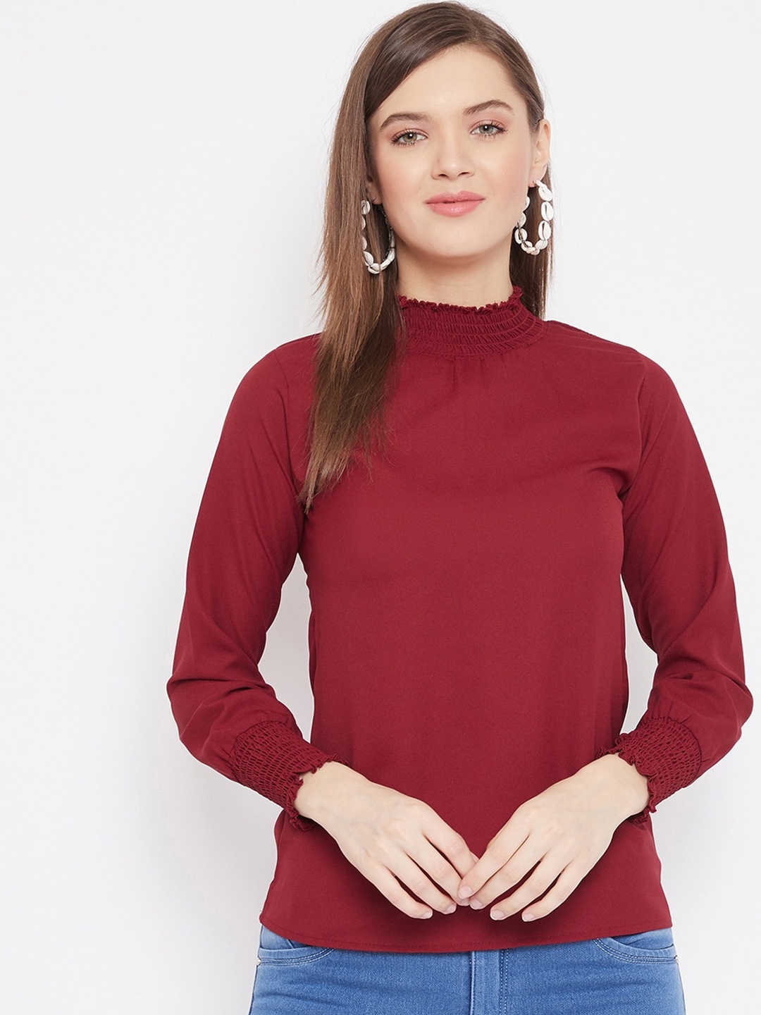 

Purple Feather Maroon Crepe Regular Top