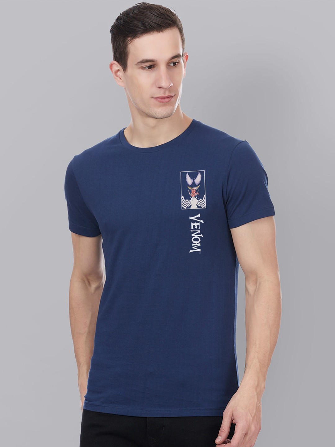 

Free Authority Men Blue Venom Printed Round Neck Pure Cotton T-shirt