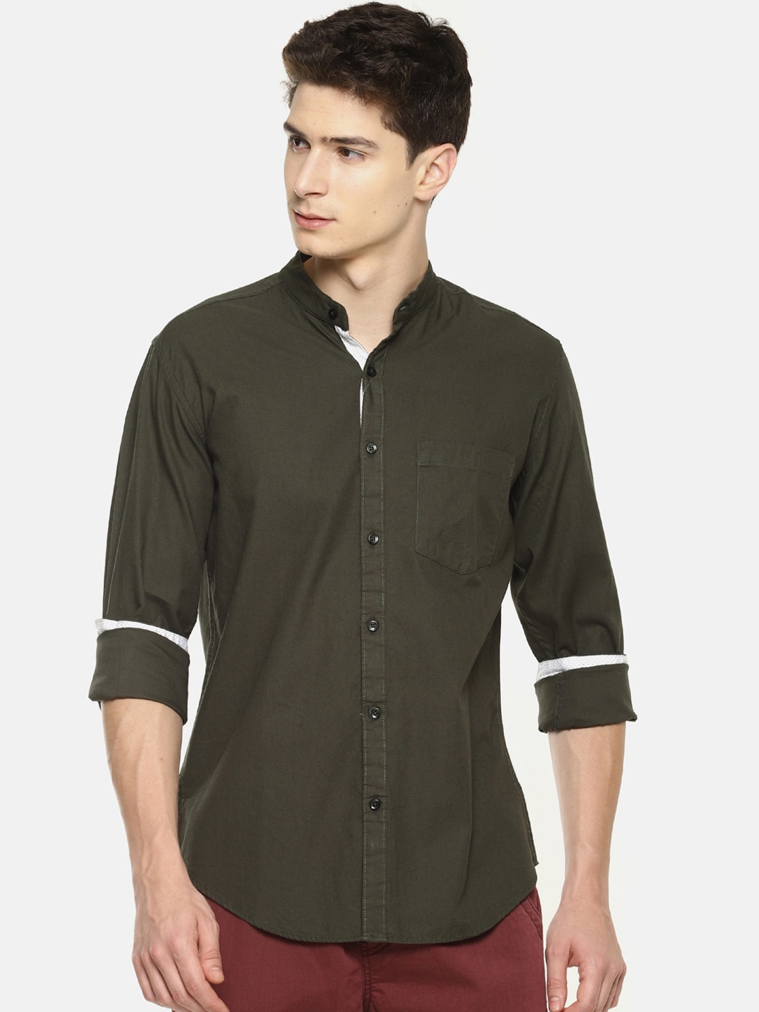 

IVOC Men Olive Green Slim Fit Solid Casual Shirt