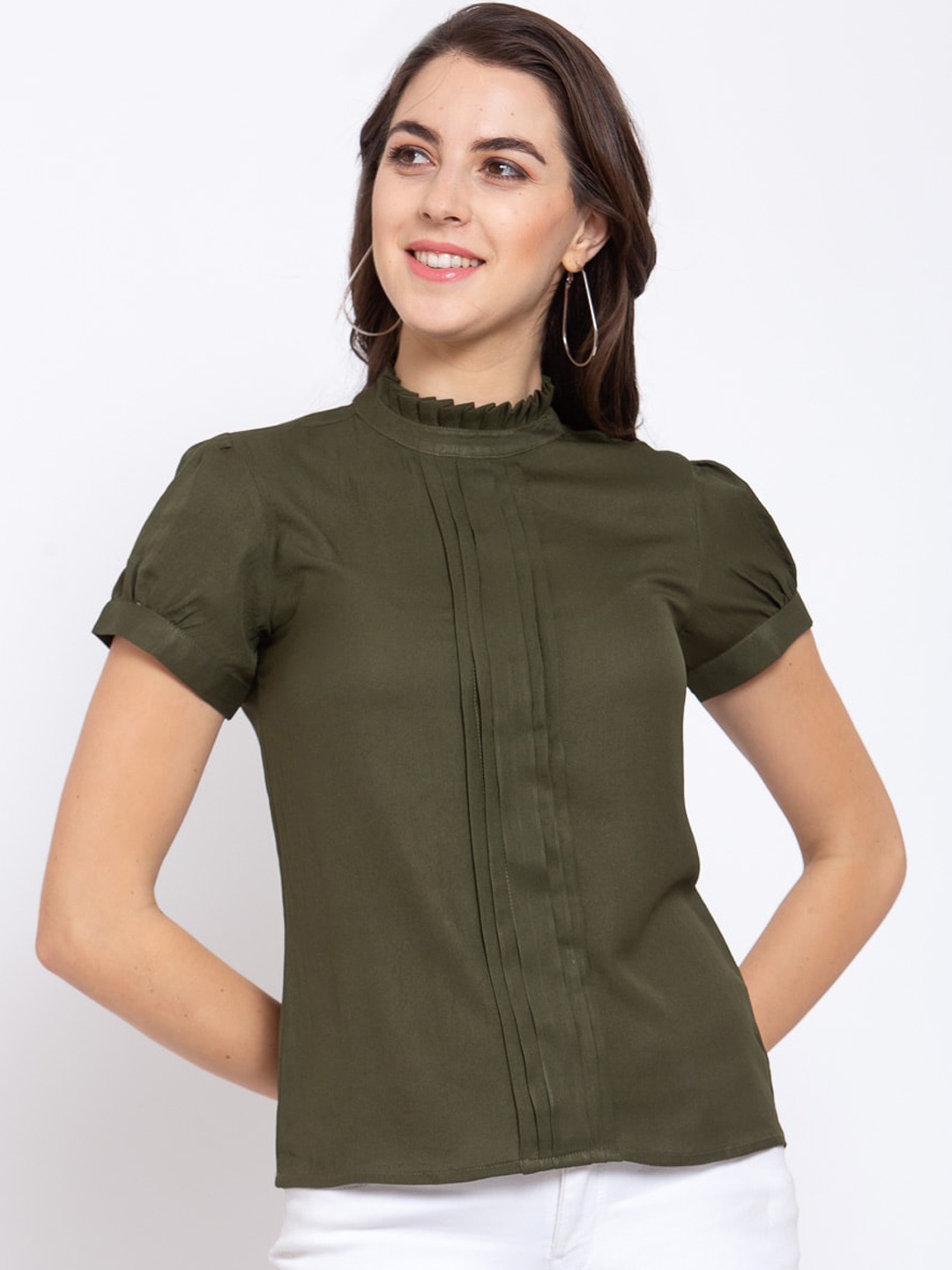 

Style Quotient Olive Green Crepe Regular Top