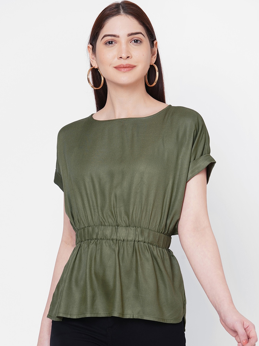 

109F Green Cinched Waist Top