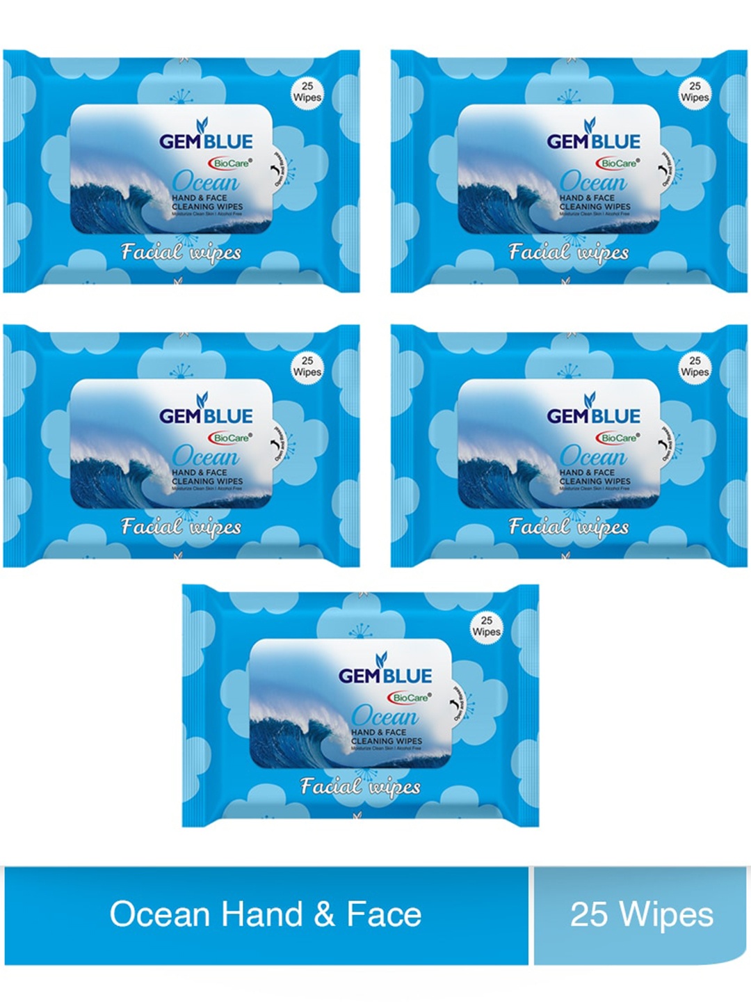 

GEMBLUE BioCare Set of 5 Ocean Facial Wipes, Blue