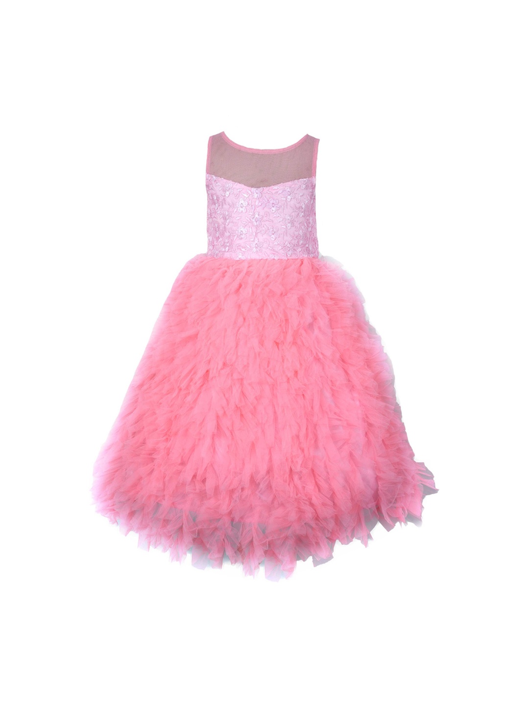 

Samsara Couture Girls Pink Embroidered Fit and Flare Silk Dress