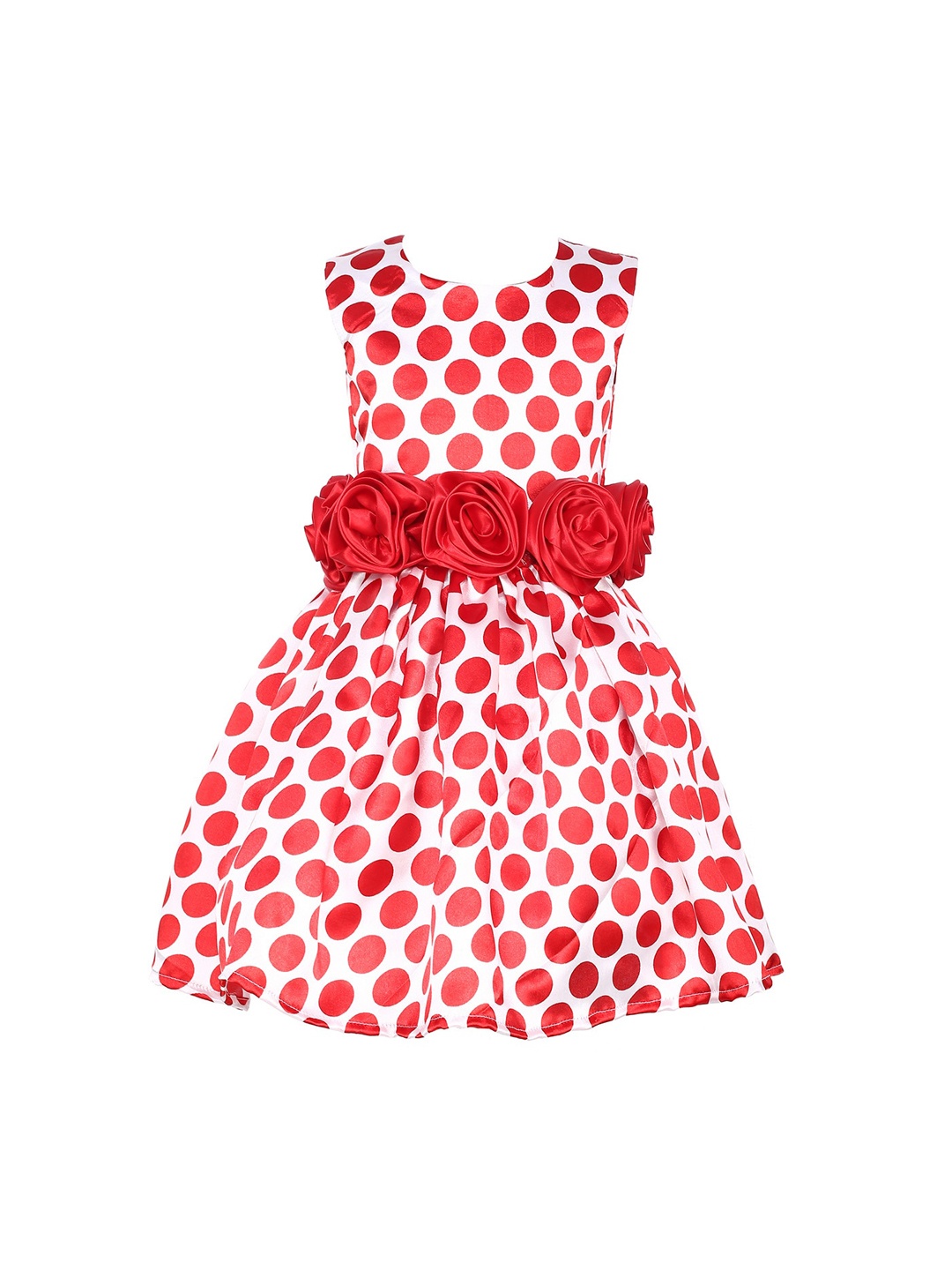 

Samsara Couture Girls Red Polka Dots Printed Fit and Flare Dress