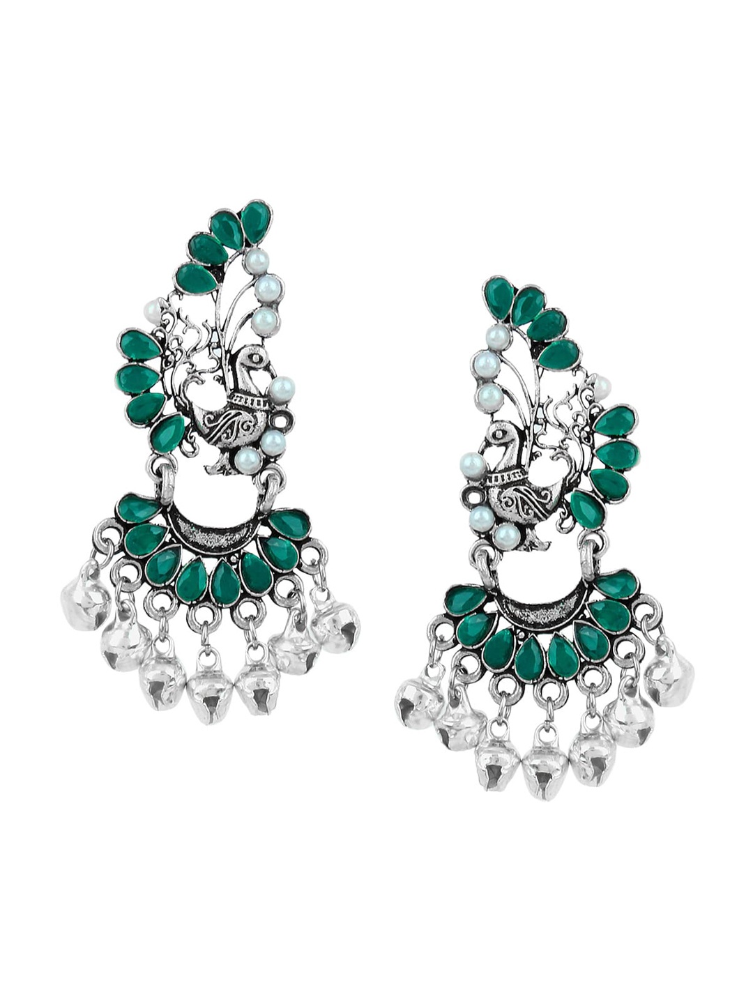 

Mali Fionna Green & Silver-Toned Classic Drop Earrings