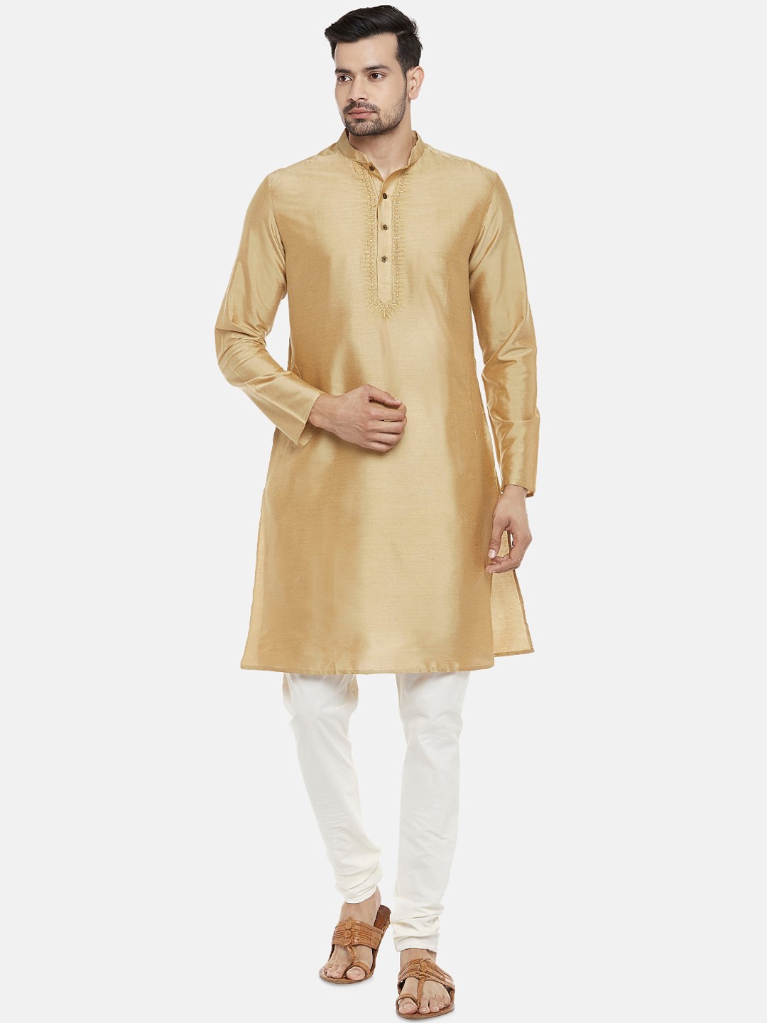 

indus route by Pantaloons Men Beige Yoke Design Kurta