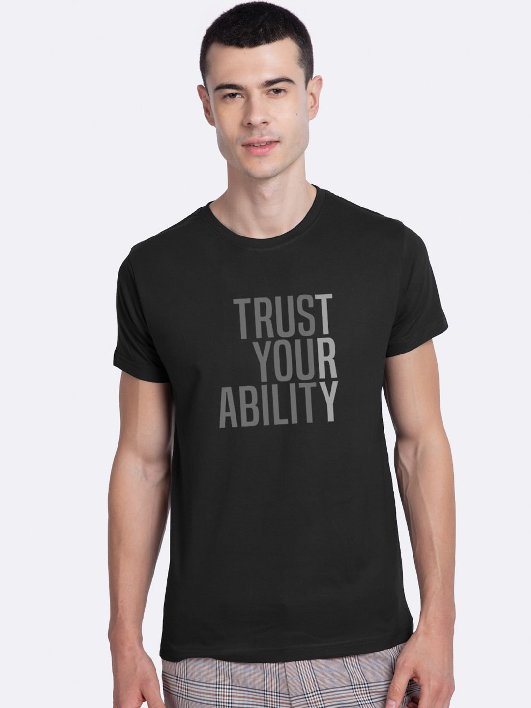 

Bewakoof Men Black Printed Round Neck Cotton Pure Cotton T-shirt