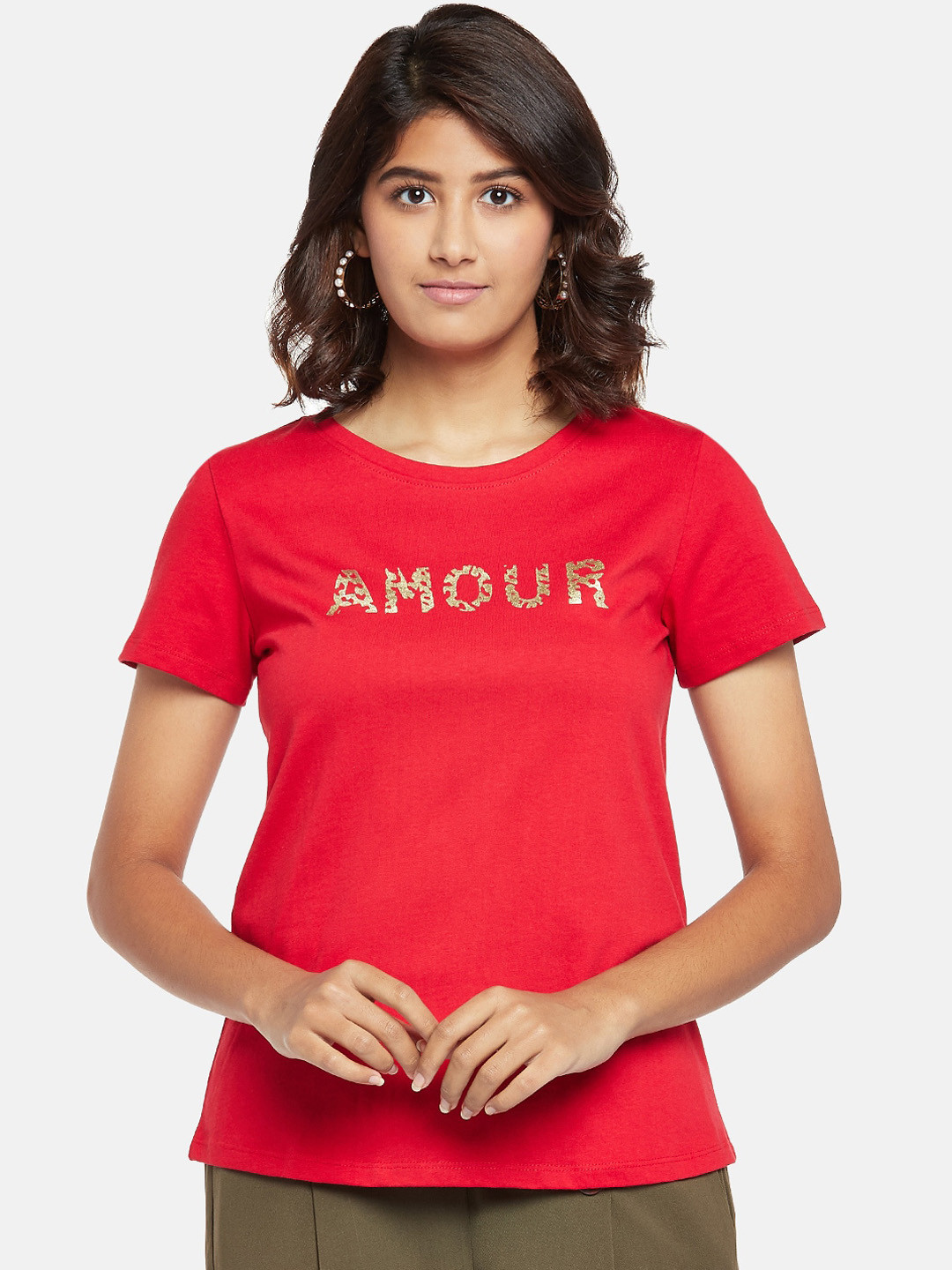 

Honey by Pantaloons Women Red Printed Round Neck T-shirt
