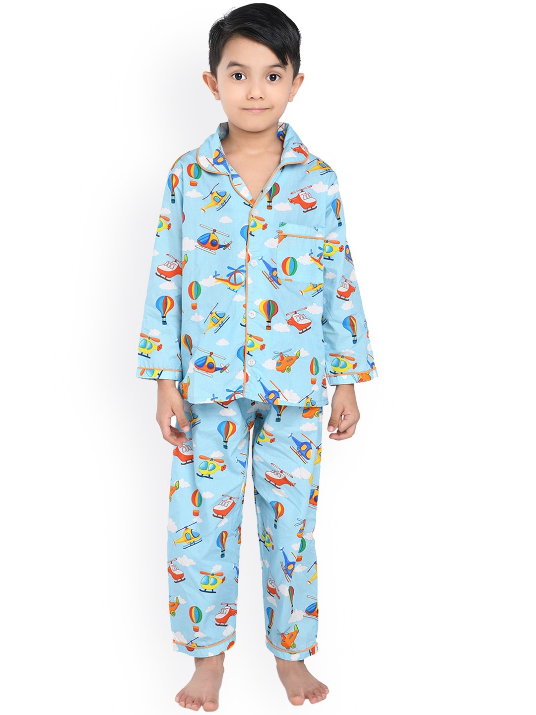 

Knitting Doodles Unisex Kids Blue & Orange Printed Night suit