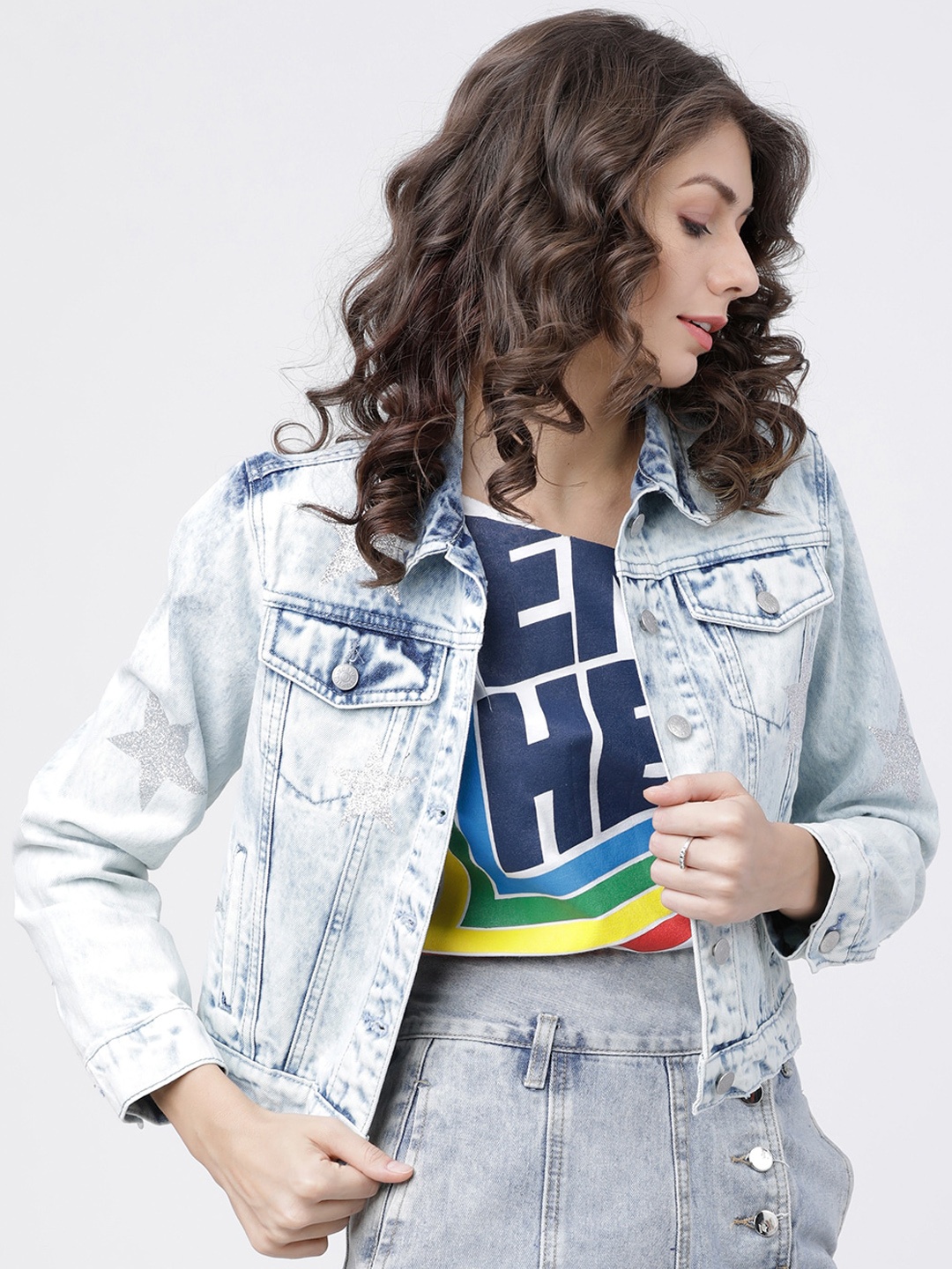 

Tokyo Talkies Women Blue Solid Denim Jacket