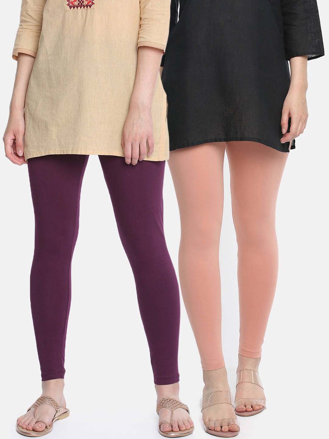 

Dollar Missy Women Pack Of 2 Solid Cotton Ankle-Length Leggings, Purple