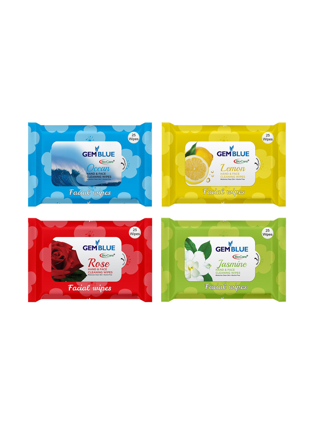 

GEMBLUE BioCare Set of Ocean - Jasmin - Rose - Lemon Facial Wipes, Multi