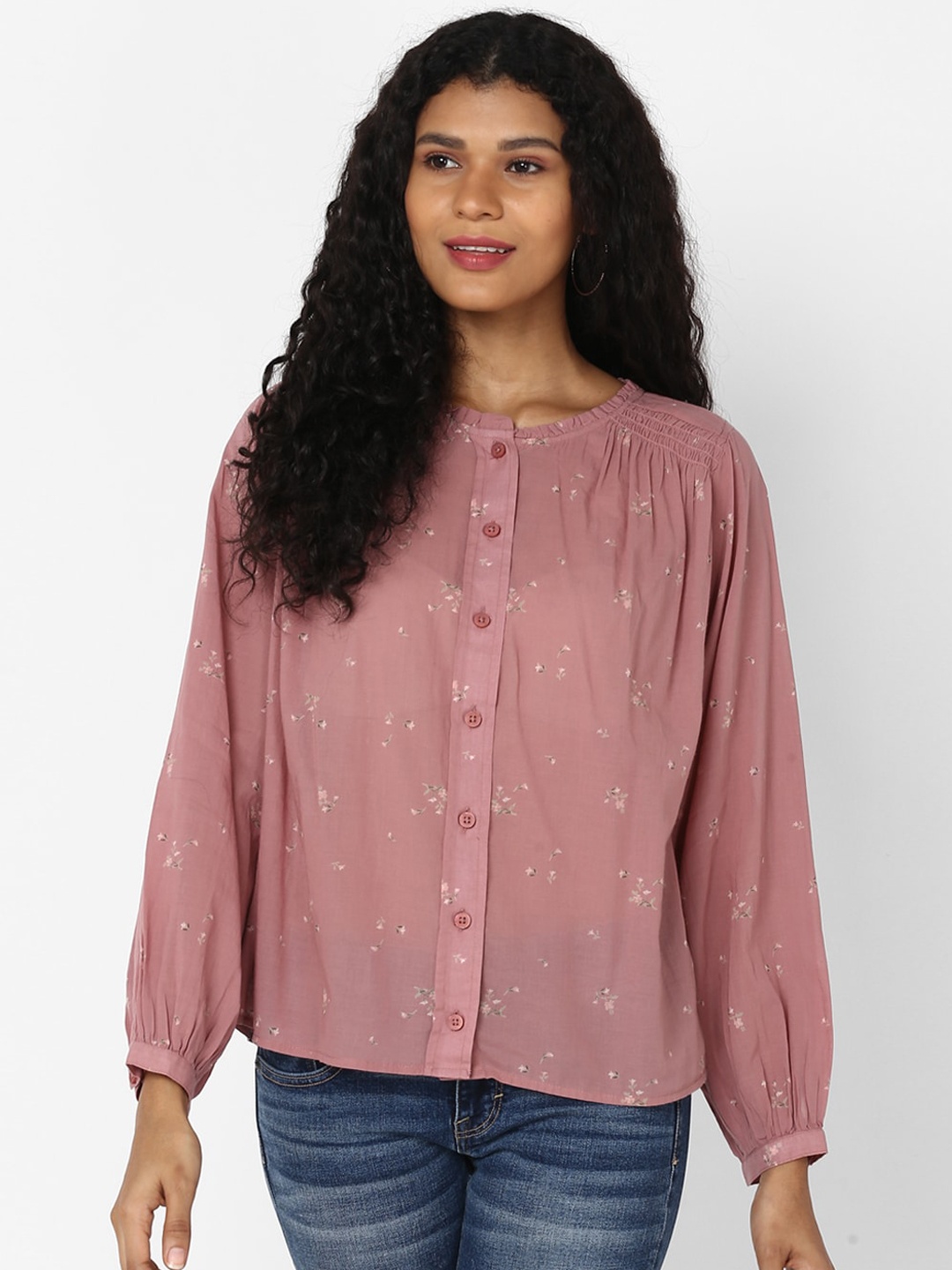 

AMERICAN EAGLE OUTFITTERS Women Pink Regular Fit Cotton Printed Casual Shirt