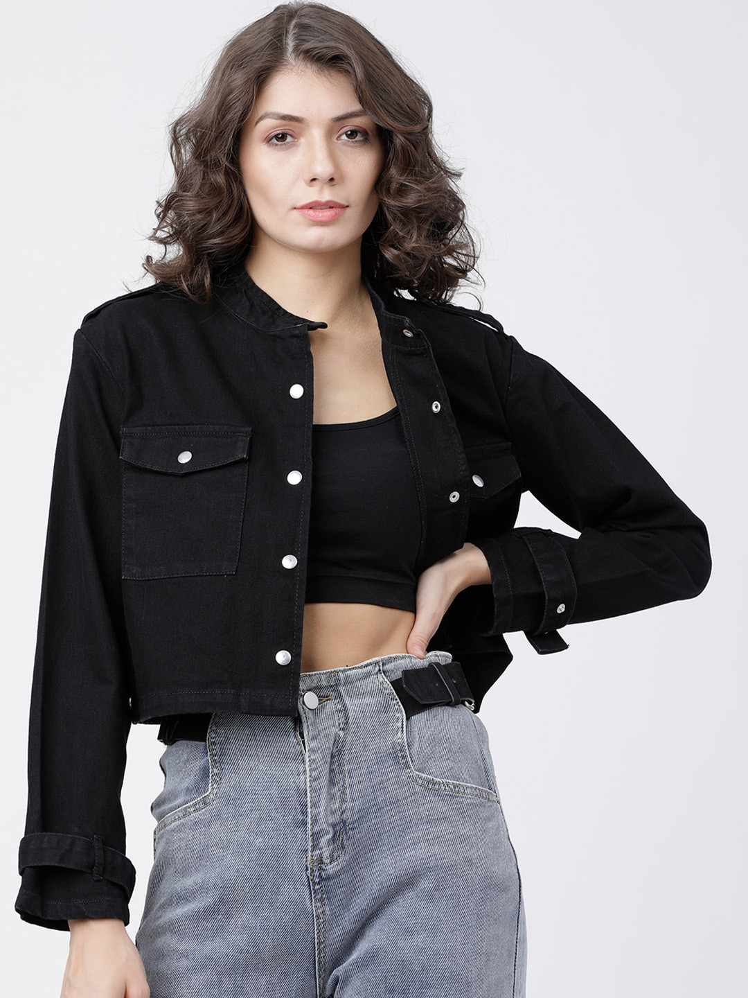 

Tokyo Talkies Women Black Solid Denim Jacket