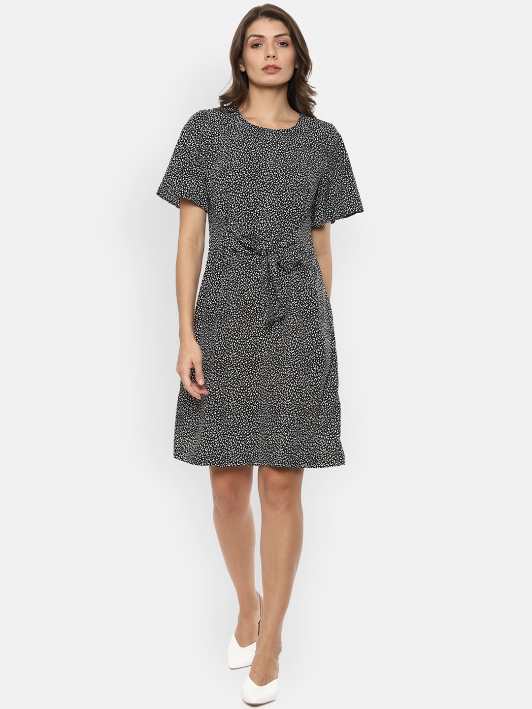 

Van Heusen Woman Women Black & White Cheetah Printed Fit and Flare Dress