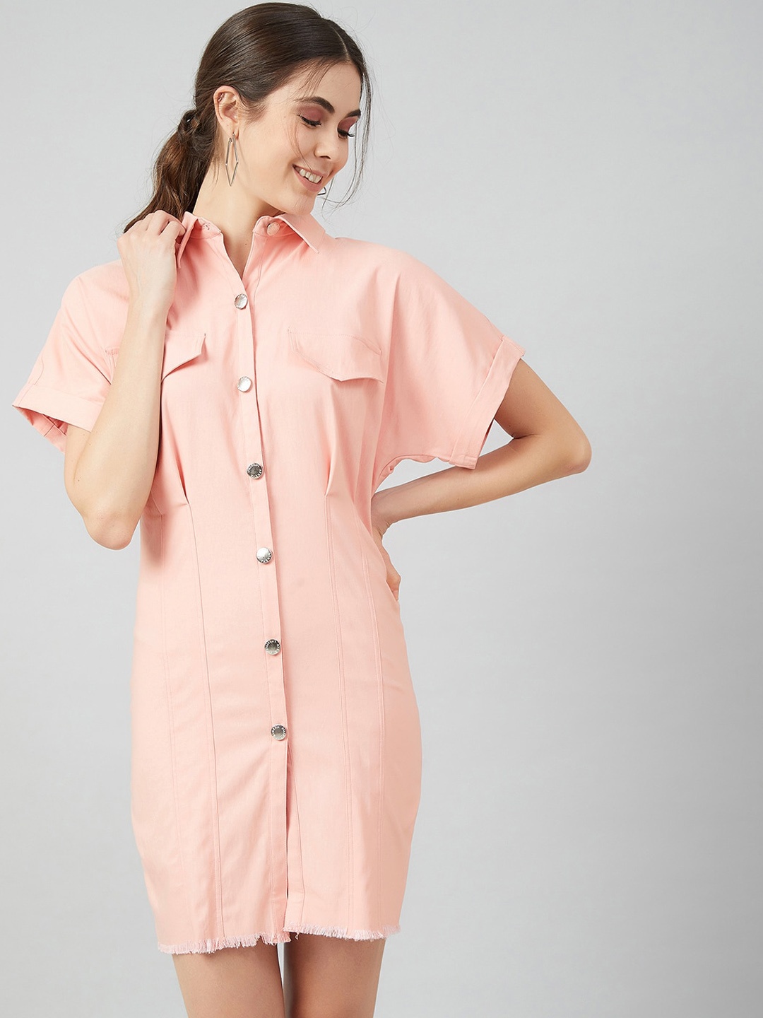 

Athena Women Pink Solid Shirt Dress