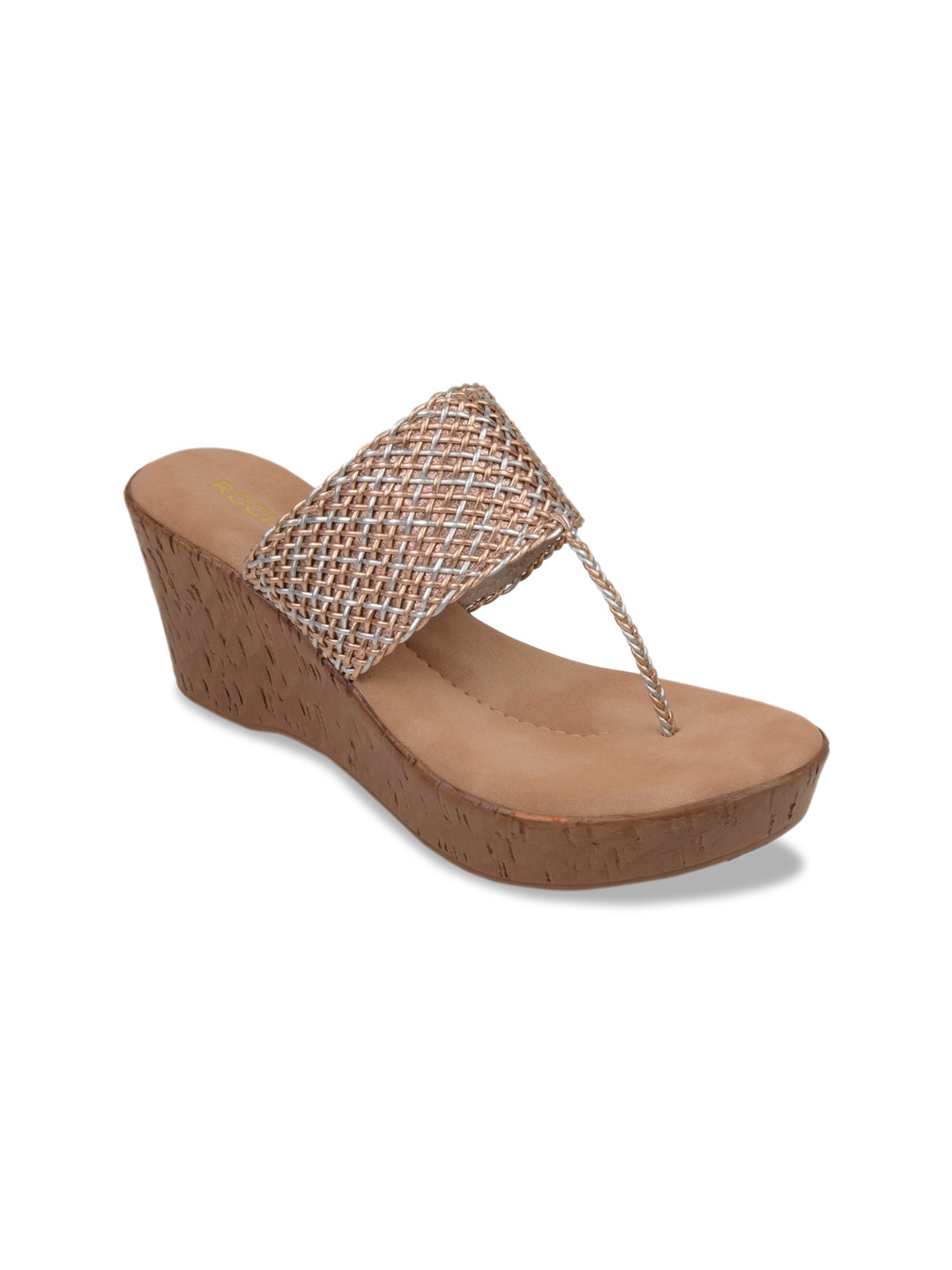 

Rocia Women Rose Gold Woven Design Sandals
