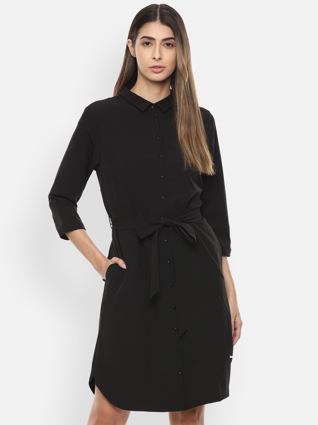 

Van Heusen Woman Women Black Solid Shirt Dress