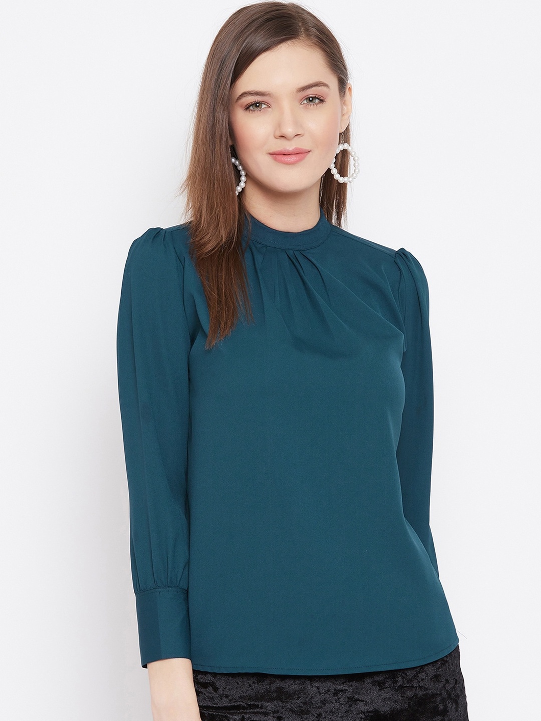 

Purple Feather Teal Crepe Regular Top