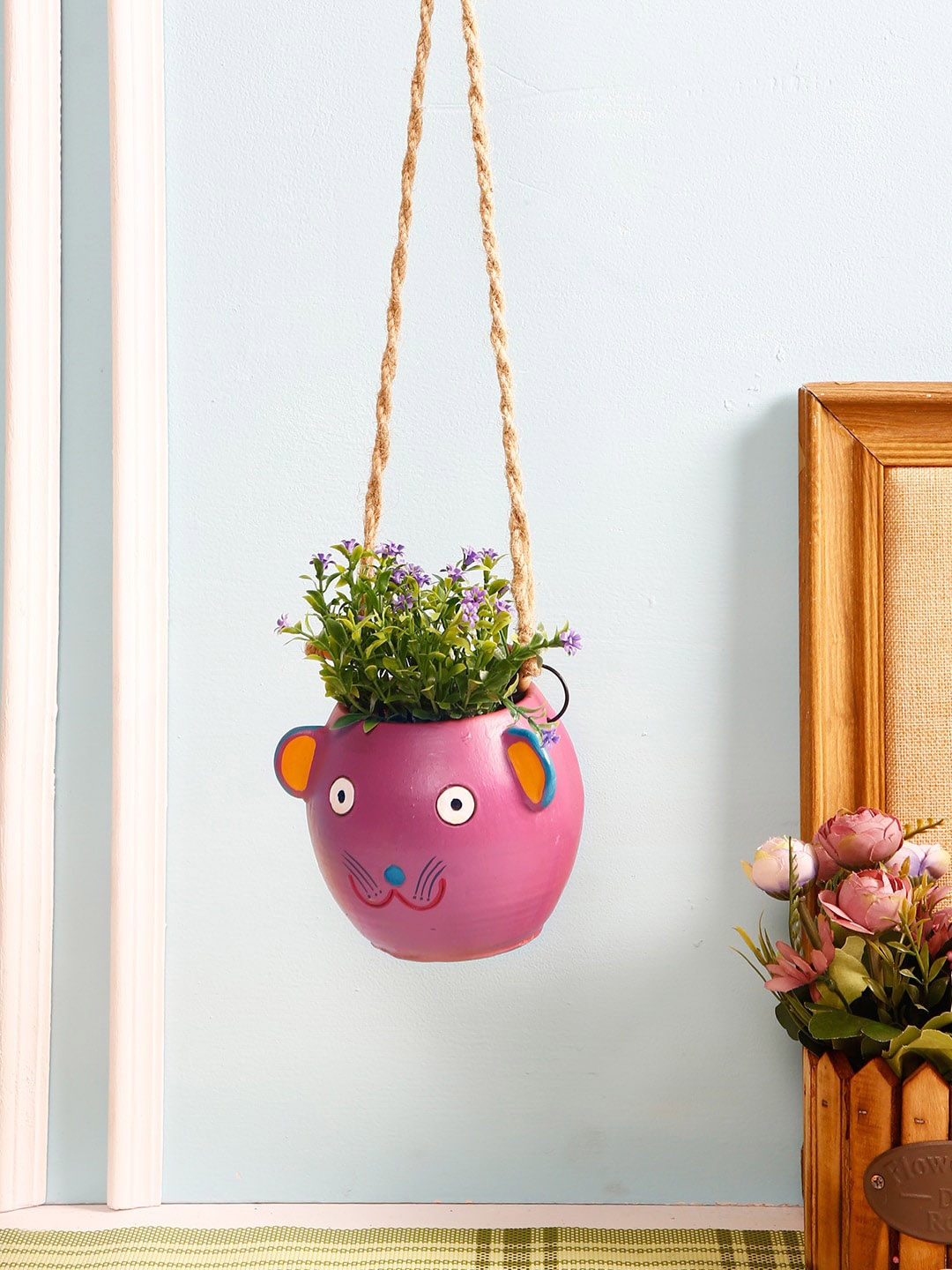 

Aapno Rajasthan Pink & Yellow Cat Hanging Planters