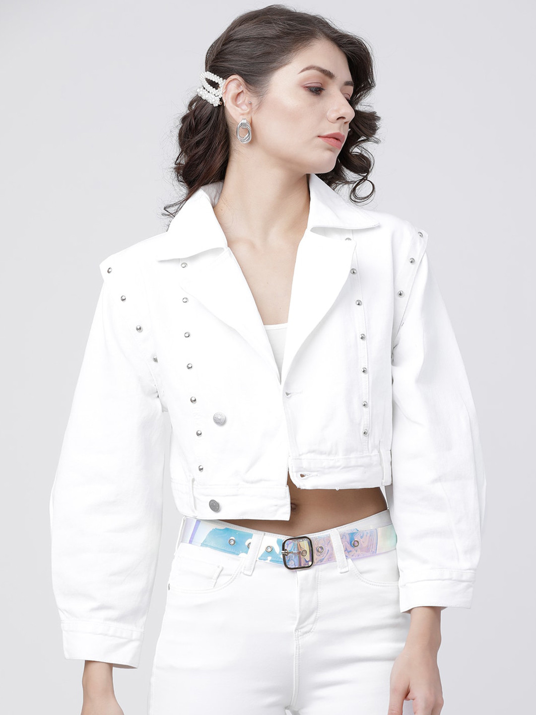 

Tokyo Talkies Women White Solid Denim Jacket