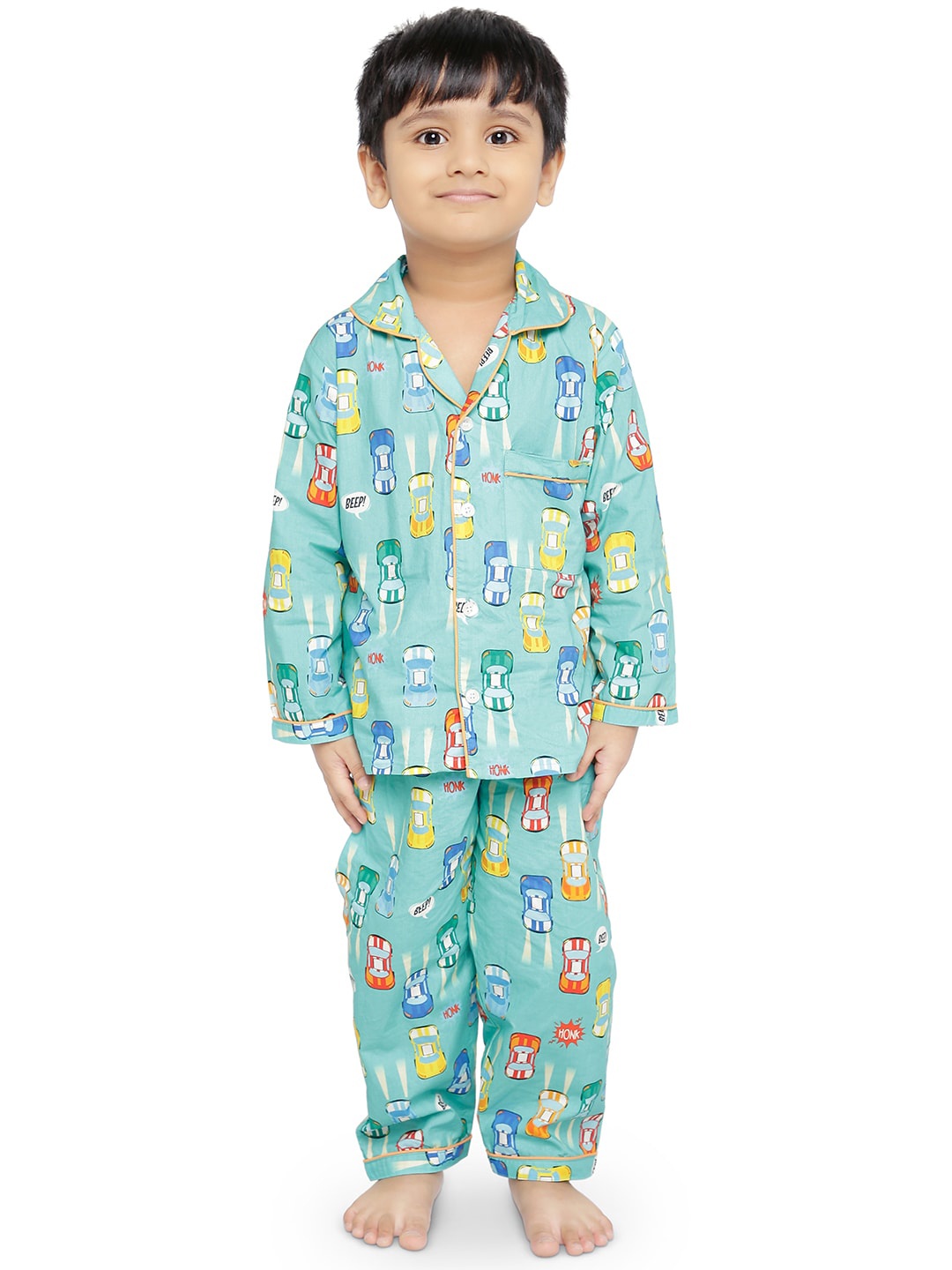 

Knitting Doodles Unisex Kids Turquoise Blue & Yellow Printed Night Suit