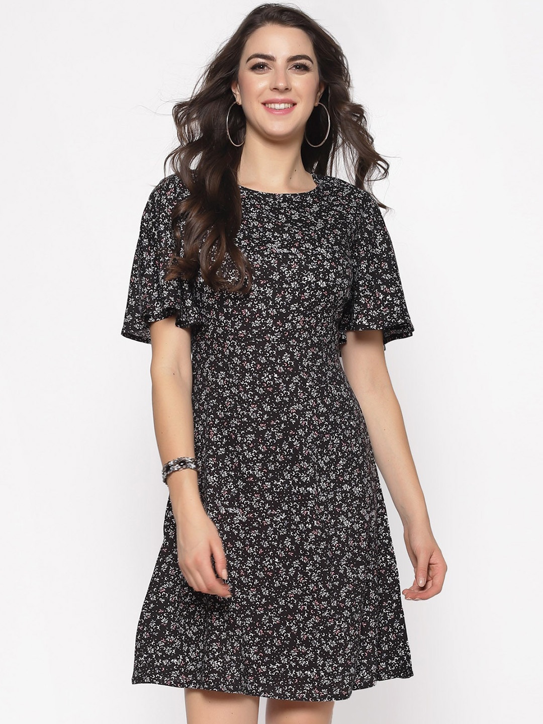 

Sera Women Black Printed Fit and Flare Dress