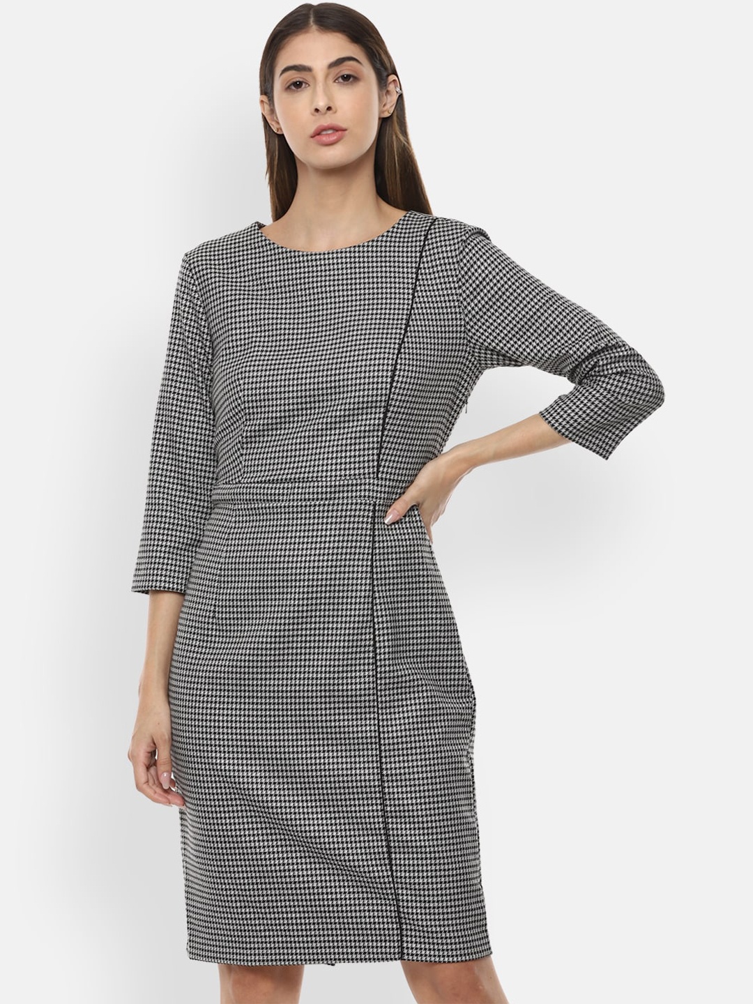 

Van Heusen Woman Women Black & White Checked Sheath Dress