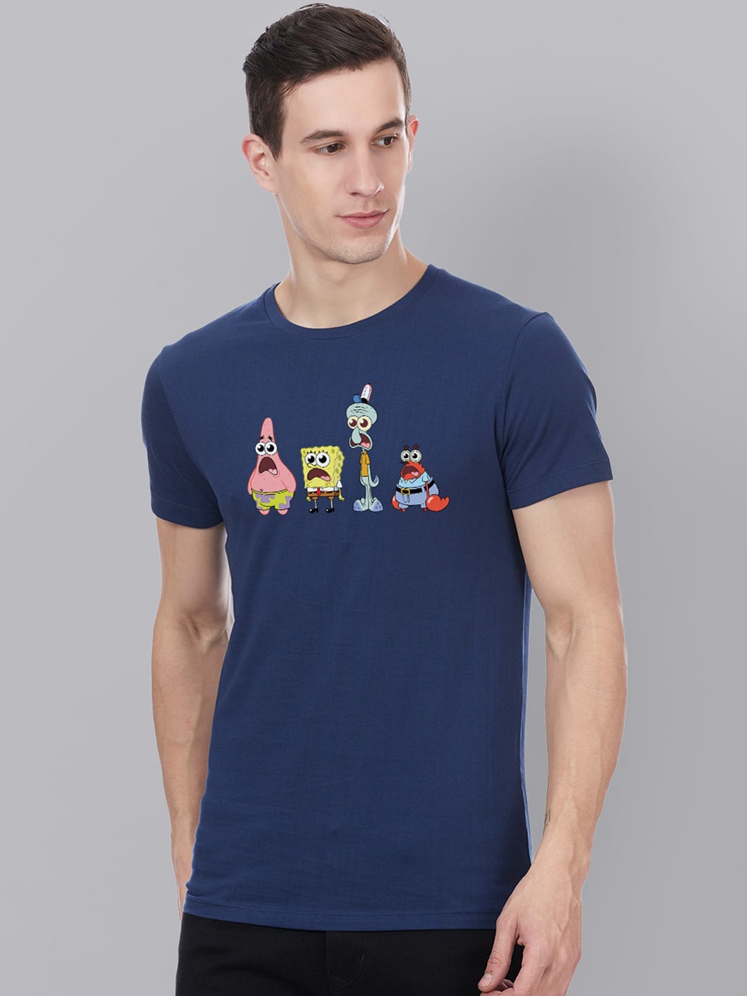 

Free Authority Men Blue Sponge Bob Printed Round Neck T-shirt