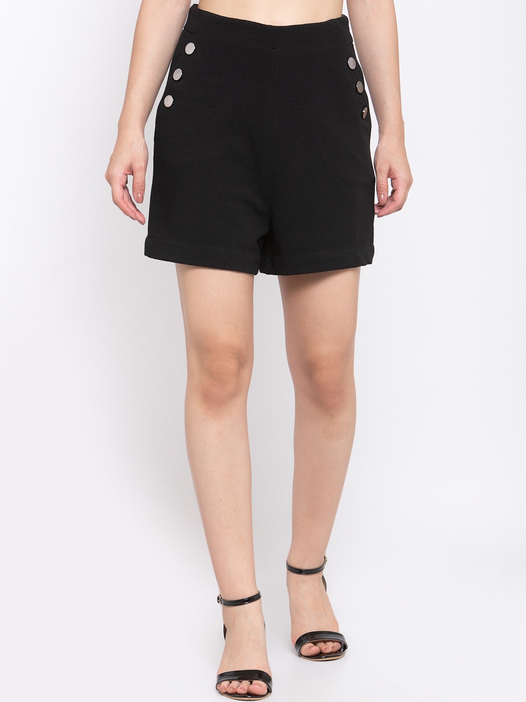 

Zastraa Women Black Solid Slim Fit Regular Shorts